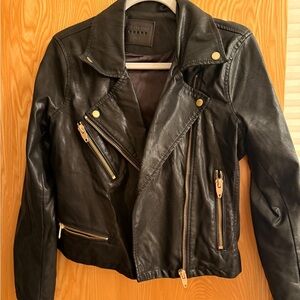 Blank NYC Black Leather Jacket with Gold Accents